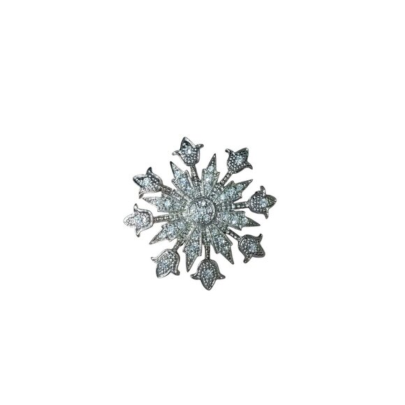 Crystal Snowflake Brooch Sparkling Clear Stones Silver Tone Metal - Picture 2 of 4
